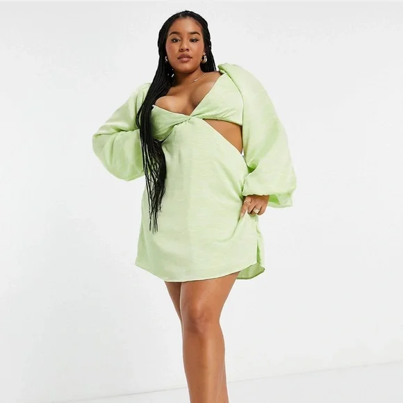 ASOS Curve | Dresses | Satin Cut Out Volume Sleeve Skater Dress | Poshmark